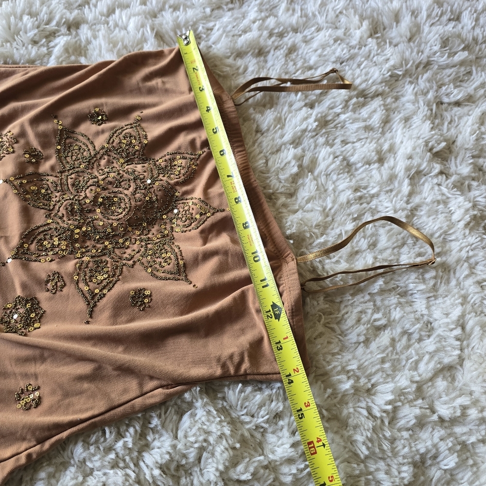 CRESSONG Brown Women's Top Embellished Size Medium Y2k - Picture 6 of 7